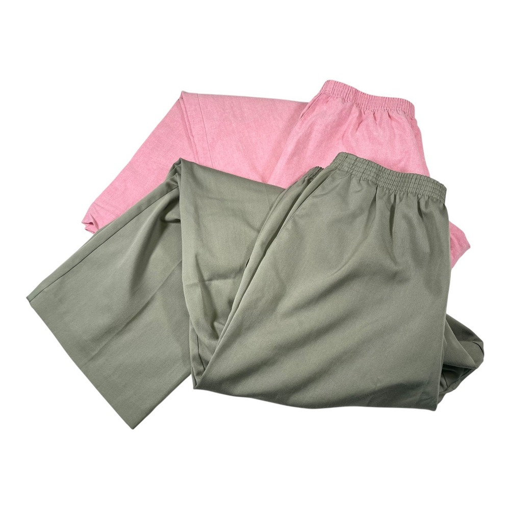 2 Pairs Alfred Dunner 16 Pink/Green Pants Bundle Elastic Waist Straight Leg